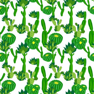 Kaktüs arka plan, beyaz zemin üzerinde izole vektör seamless modeli.