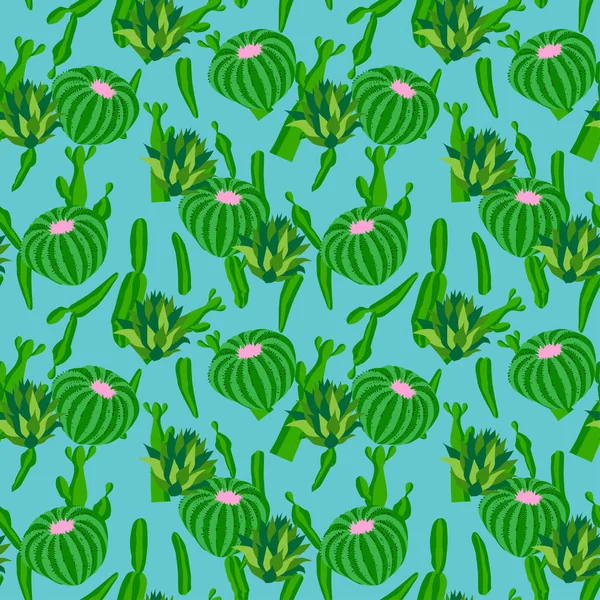 Cactus achtergrond, vector naadloze patroon, geïsoleerd op blauwe achtergrond. — Stockvector