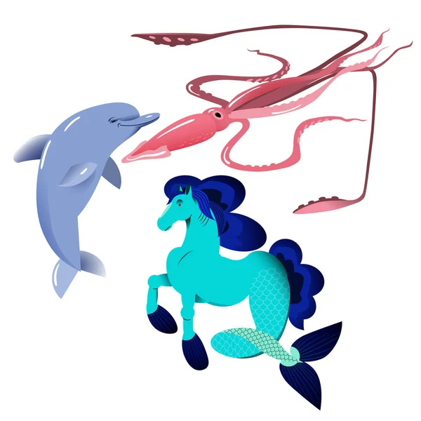 海の生き物ベクトルイラスト 海洋風景 イルカとシーガル 泳ぐことを学ぶ というスローガンを掲げたヴィンテージレトロなポスター ストックベクター C Arsvik