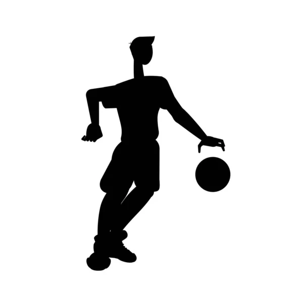 Silhouette of basketball player isolated on white background. Vector black and white illustration. Cutout object. Sports goods elements. — Stock Vector