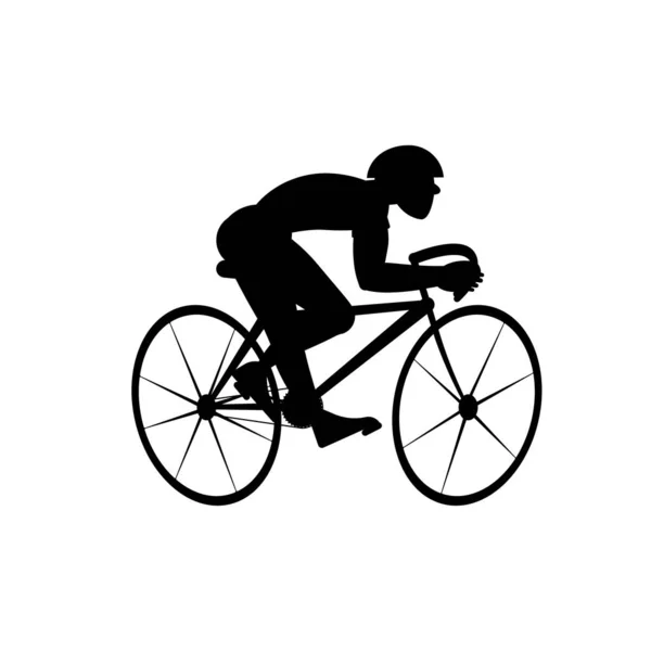 Silhouette de cycliste isolé sur fond blanc. Illustration vectorielle en noir et blanc. Objet découpé. Articles de sport . — Image vectorielle