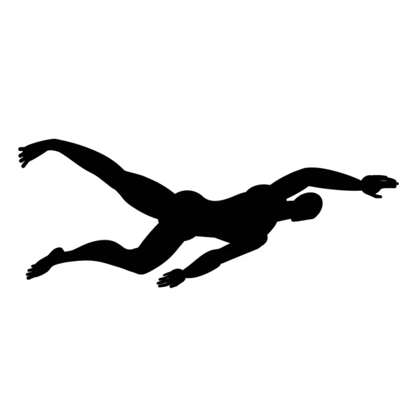 Silhouette de sportif de natation isolé sur fond blanc. Illustration vectorielle en noir et blanc. Objet découpé. Articles de sport . — Image vectorielle