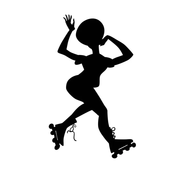 Silhouette eines Mädchens auf Rollschuhen. Mädchen machen einen Stunt. Vektor Schwarz-Weiß-Illustration. isoliertes Objekt ausschneiden. Sportartikel-Elemente. — Stockvektor