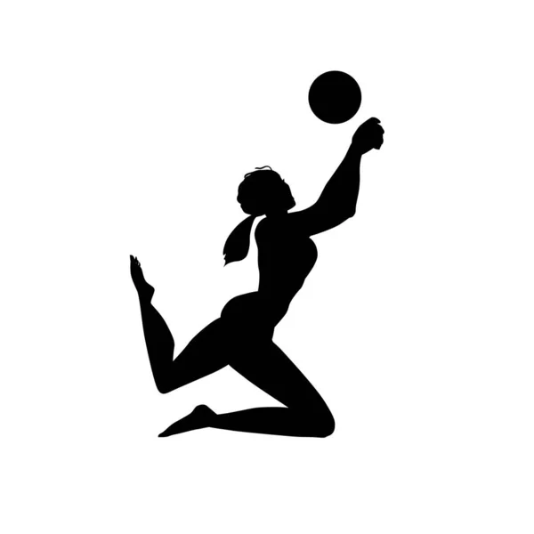 Voleibol Praia Silhueta Feminina Isolada Sobre Fundo Branco Menina Biquíni — Vetor de Stock