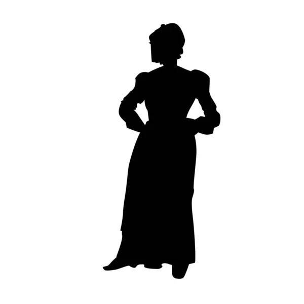 アメリカの巡礼者の女性のシルエット 黒いベクトルイラスト白い背景に隔離された — ストックベクタ