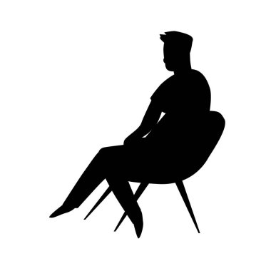 Sandalyede oturan adamın siyah silueti. Karakter çizimi beyaza izole edildi. Çizgi film insanları düz illüstrasyon.