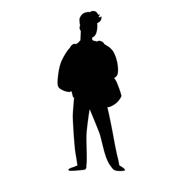 Black Silhouette Boy Character Illustration Isolated White Cartoon People Vector — Stock Vector