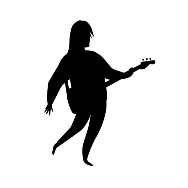 Schwarze Silhouette Des Gitarristen Charakterdarstellung Isoliert Auf Weiß Cartoon Menschen — Stockvektor