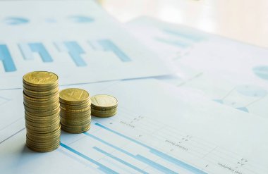 sikke üzerinde iş belge grafik yığını. Para ve mali co