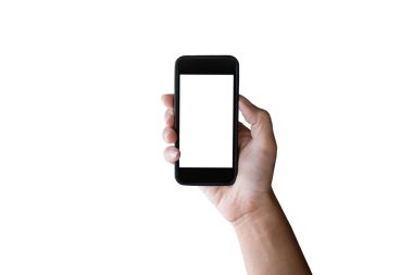 Adam el siyah smartphone ile boş scre yatay tutarak