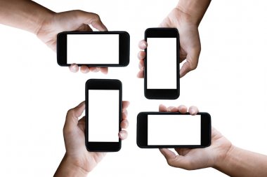 dört el siyah smartphone boş sc ile yatay tutarak