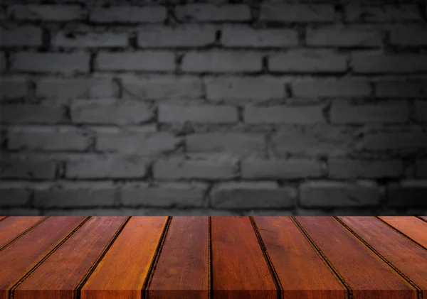 Ausgewählter Fokus leerer brauner Holztisch und Wandtextur oder alt — Stockfoto