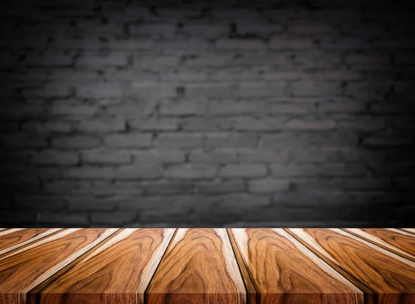 Enfoque seleccionado mesa de madera marrón vacía y textura de pared o viejo — Foto de Stock