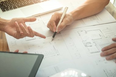 Mühendis ya da mimari proje, görüntü eller ar yakın