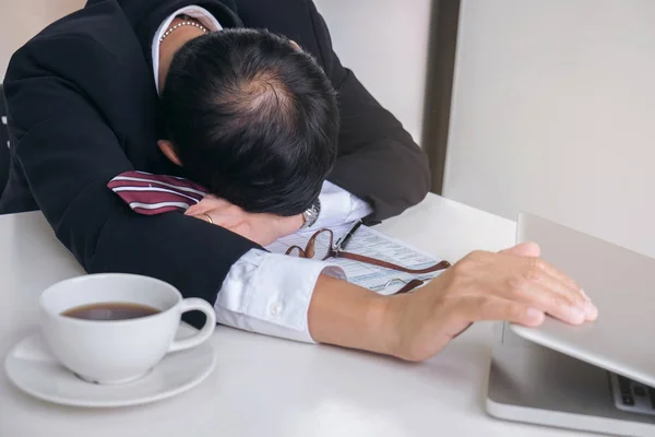 Feeling sick and tired, businessman frustrated and stress to res — Stock Photo, Image