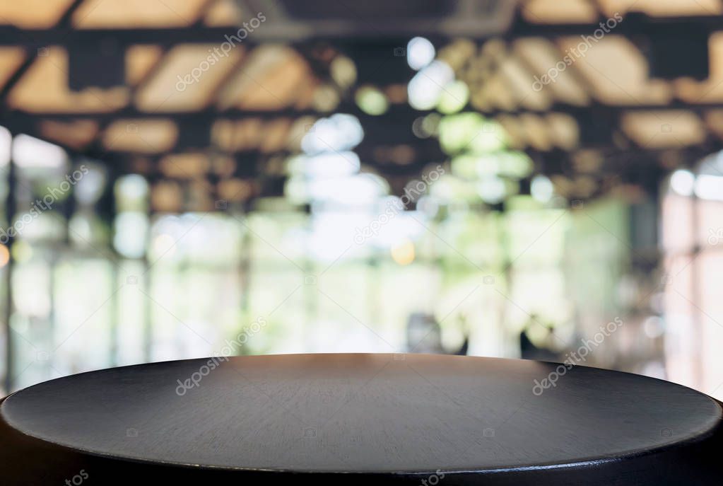 Image of Selected focus empty wooden table and Coffee shop or bl