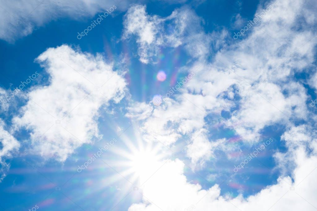 Blue sky with white clouds under sunshine