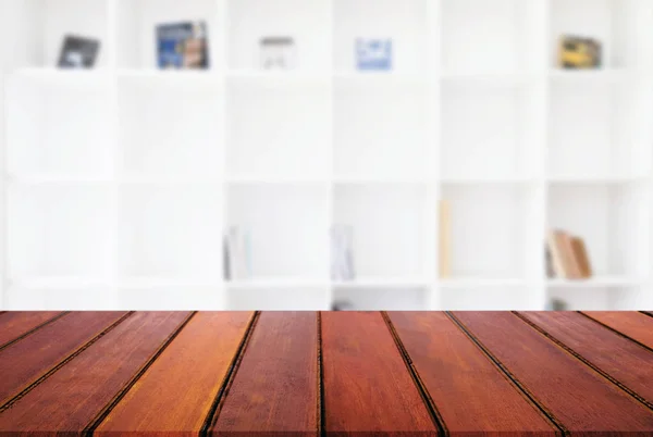 Puste drewniane tabeli i rozmycie tła Abstrakcja przed m — Zdjęcie stockowe
