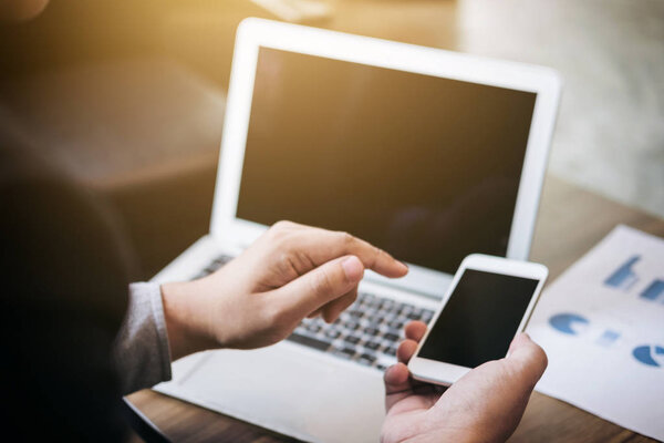 Professional business man working with smartphone, Doing finance