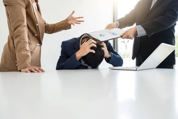 Business people conflict problem working in team turns into figh