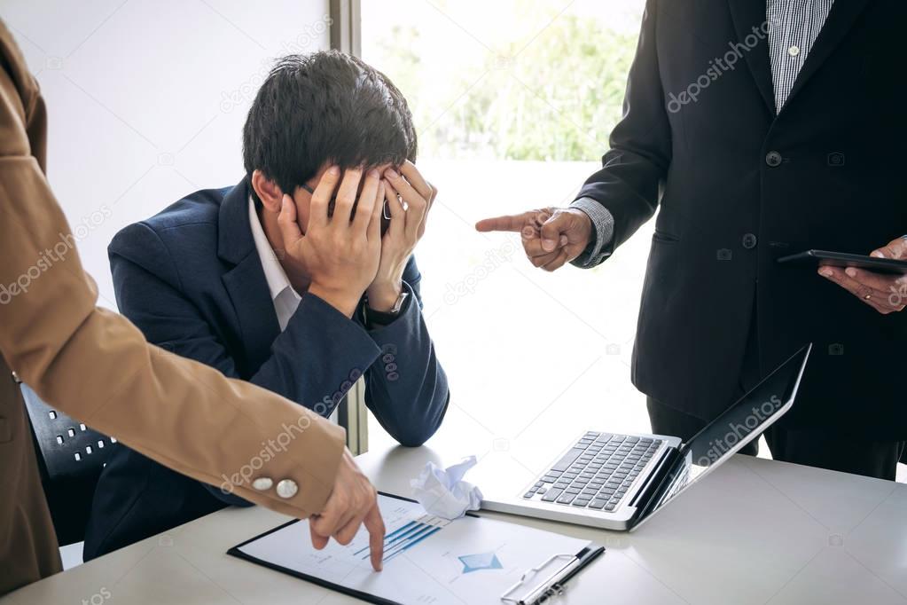 Business people conflict problem working in team turns into figh