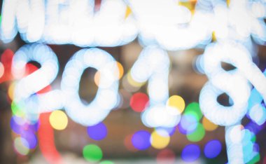 Mutlu yeni yıl 2018, bulanık bokeh ışıklar arka plan