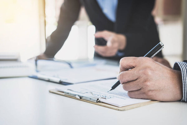 Teamwork process, Business partners meeting and discussing for n