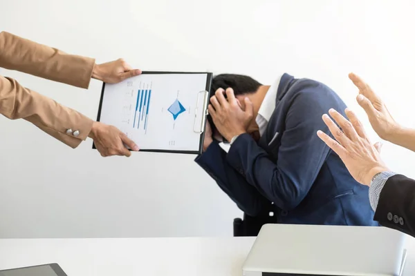 Business people conflict problem working in team turns into figh