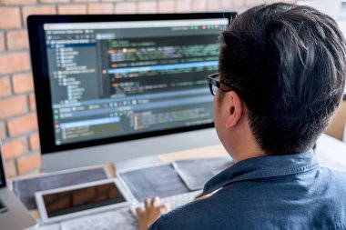 Programlama geliştirme de çalışan genç profesyonel programcı 
