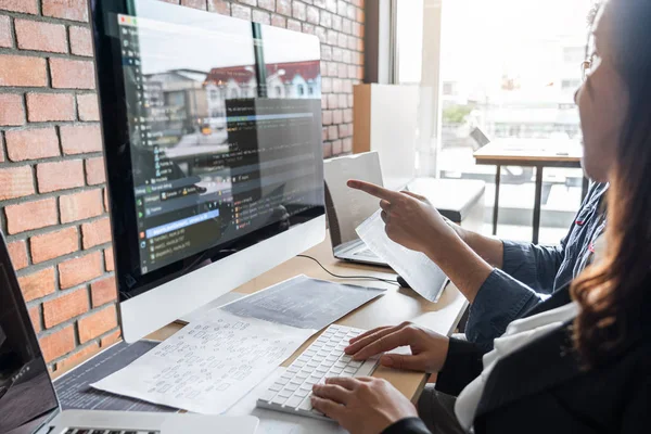 Programmeurs Coopérant Développement Programmation Site Web Travaillant Dans Logiciel Développer — Photo