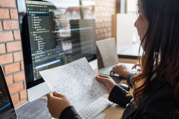 Programadores cooperando no desenvolvimento de programação e website wo — Fotografia de Stock