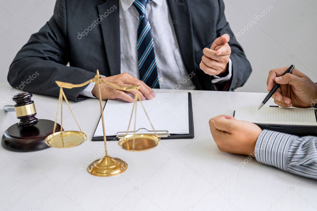 Male lawyer or Counselor working in courtroom have meeting with 