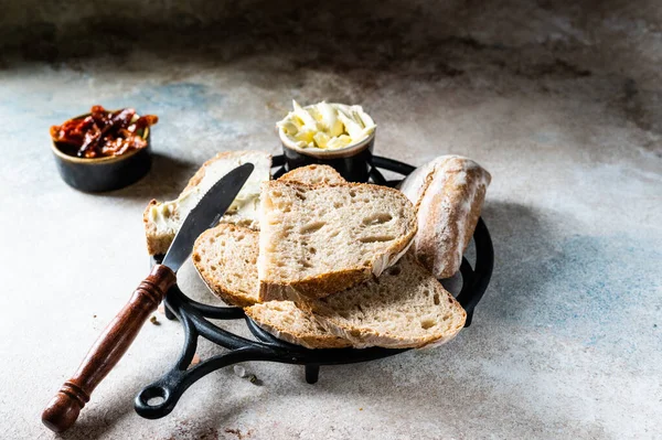 Bakery Crusty Loaves Bread Still Life Captured Top View Flat — Stock Photo, Image