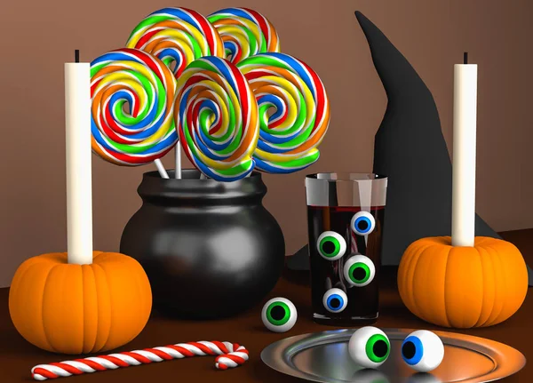Halloween decoration on the brown table Royalty Free Stock Images