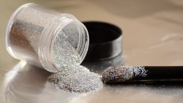 Holografik Glitter Untuk Seni Kuku Dan Kuas Hitam — Stok Video