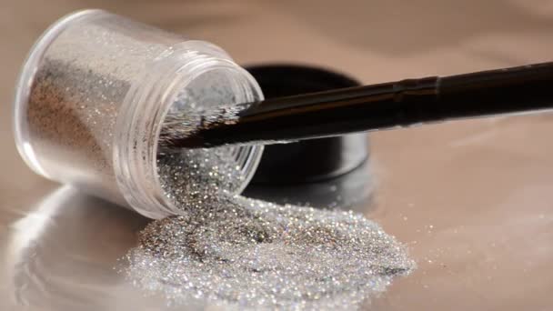 Borstel Lichte Glitter Voor Nagel Ontwerp — Stockvideo