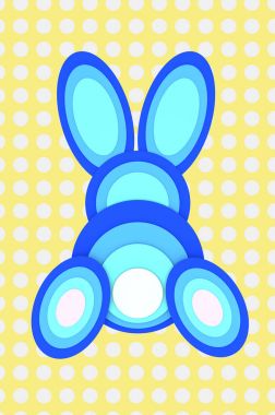 Sarı arka plan 3d illüstrasyon mavi tavşan kağıt stili