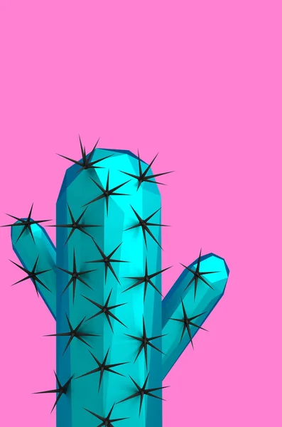 One green blue cactus low poly style 3D illustration — Stock Photo, Image