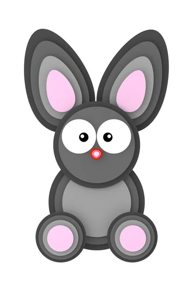 Gray bunny paper style on white background 3D illustration — Stock Photo, Image