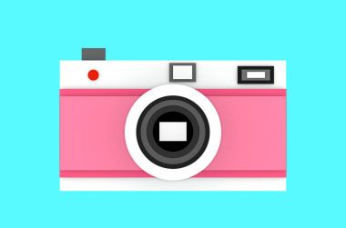 3d illüstrasyon mavi renkli kağıt üzerinde Vintage fotoğraf makinesi kesmek