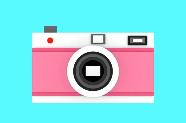 Fotocamera vintage su sfondo blu taglio carta illustrazione 3D — Foto Stock