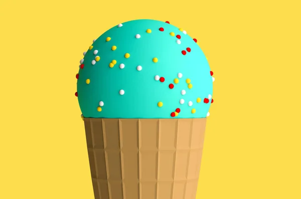 Helado sobre fondo amarillo Ilustración 3D — Foto de Stock