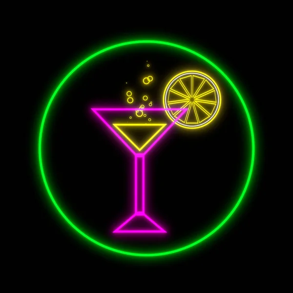 Glass Cocktail Slice Lemon Neon Illustration Black Background Glowing Bar — Stock Photo, Image
