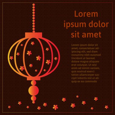 Kırmızı arkaplan vektör illüstrasyonunda küçük çiçekli Çin feneri. Asya Yeni Yılı 'nın geleneksel sembolü