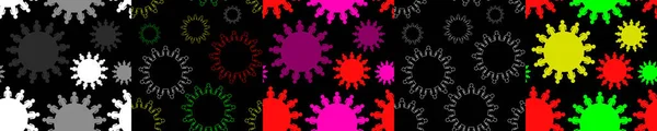 Conjunto Patrones Abstractos Colores Con Coronavirus Sobre Fondo Negro Diseño — Archivo Imágenes Vectoriales