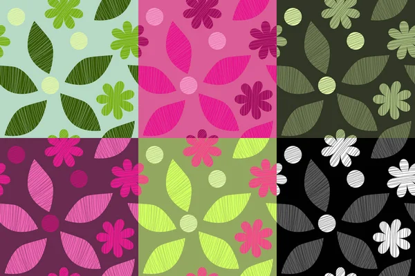 Colorful Spring Set Flowers Leaves Various Background Pink Green Monochrome — Stock Vector