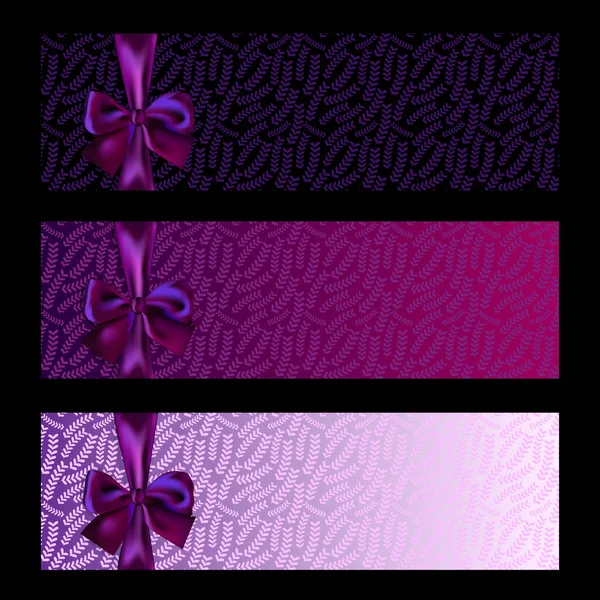 Collection Trois Bannières Violettes Avec Arcs Photoréalistes Espace Copie Modèles — Image vectorielle