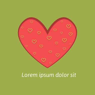 Yeşil arka planda kırmızı kalpli sevgililer günü tebrik kartı ve kopyalama alanı. Vektör şablonu illüstrasyonu