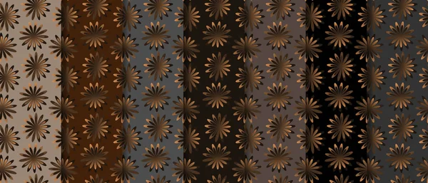 7つの異なる背景に金の花のアール デコのシームレスなパターンのセット 壁紙のための花とヴィンテージスタイルのデザイン — ストックベクタ