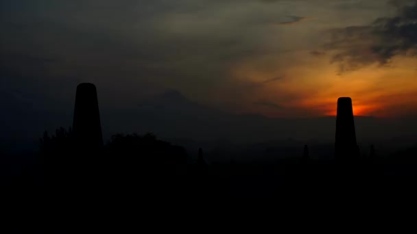 Borobudur temple lever du soleil timelapse vue imprenable séquences — Video